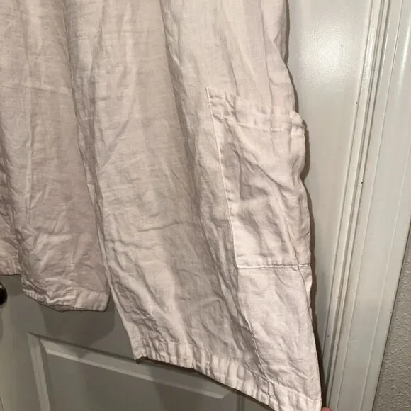 Bryn Walker 1X Womens Pants Linen Pink Pull On Wide Leg Pocket Resort Lagenlook - Picture 3 of 8